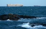 The car carrier Seven Seas Highway and another cargo ship pass within a few kilometres of Race Rocks.