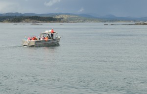 Bumpers come aboard as the last group of students head back to Pedder Bay aboard Second Nature. 